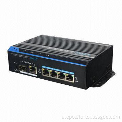 4-port PoE Long Distance Ethernet Switch with 100Mbps Optical and Ethernet Port, Up to 200m